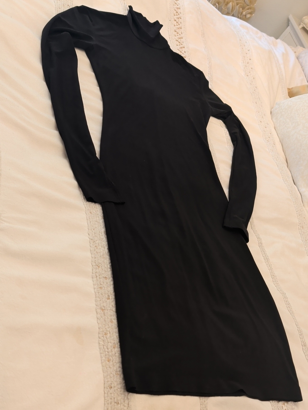 Norma Kamali Black Long-Sleeve Turtleneck Midi Dress